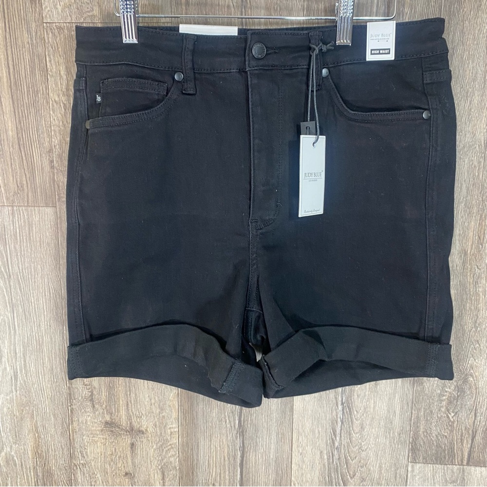 Judy Blue Shorts Up All Night Women XL Black High Rise Tummy Control Denim New